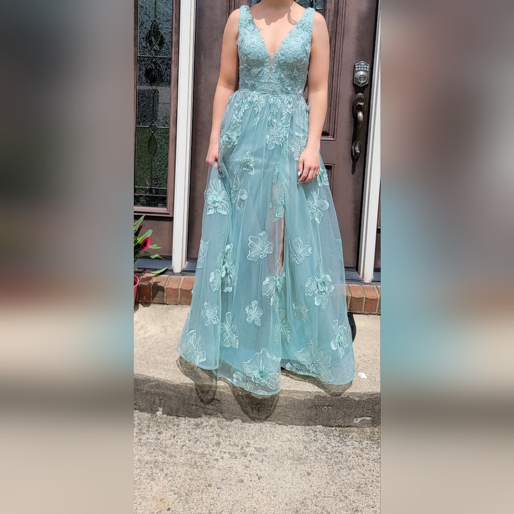 Ellie Wilde Sage green prom dress